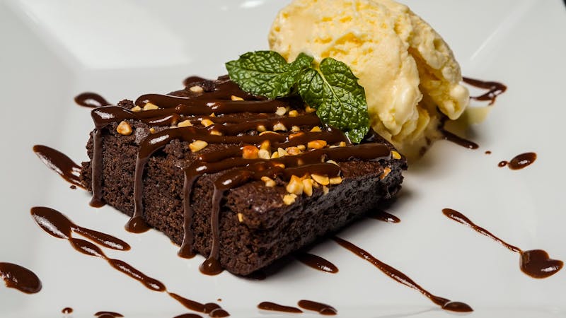 Chocolate Brownie Bites with warm chocolate sauce